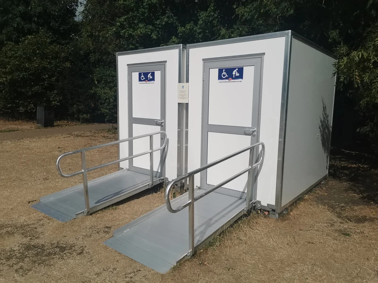 Accessible portable toilet hire with ramp and handrails for events in Suffolk