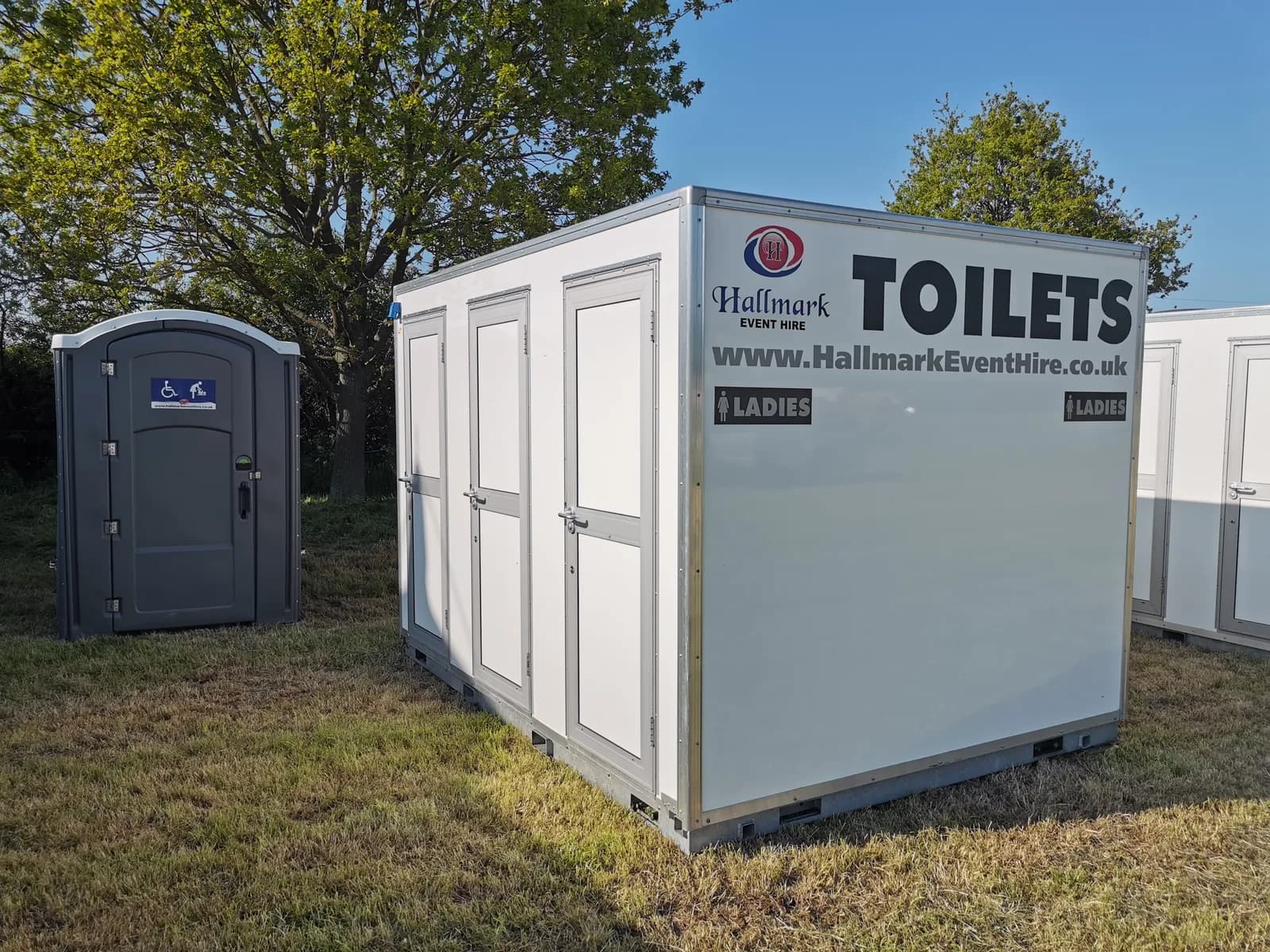 Six-cubicle de-mountable toilet pods for festivals and showgrounds in East Anglia